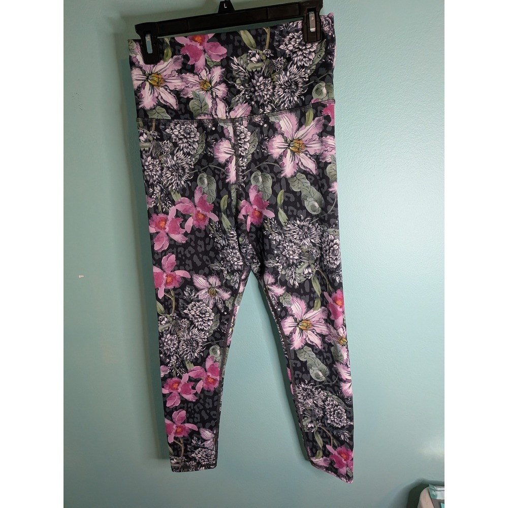 Evolution and Creation Floral Leopard Print High Rise Leggings Pink Black Size M
